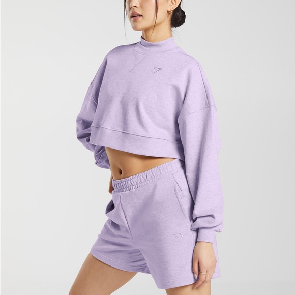 Gymshark Rest Day Sweats Cropped Pullover - Aura Lilac Marl - Small - Picture 3 of 8
